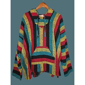 Vel Mex Mexican Baja Blanket Hoodie Poncho Stoner Hippie Surfer Sweater Men XXL